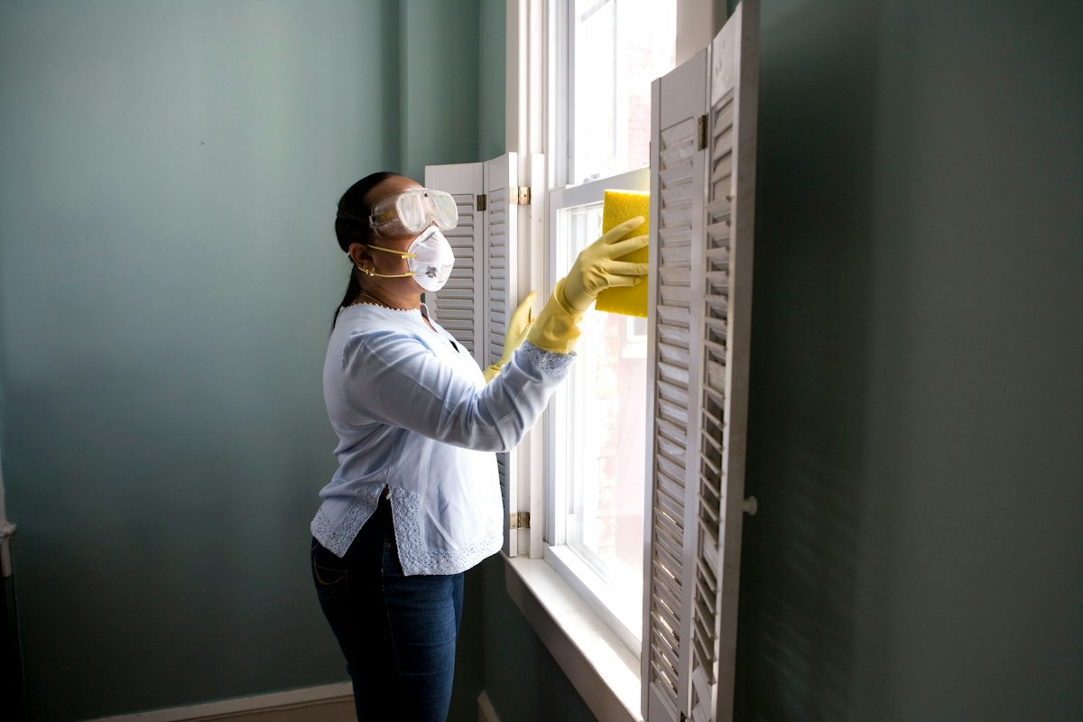 Cleaner wiping a window
